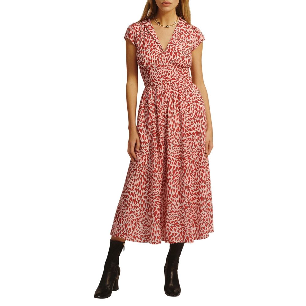 Reformation Chic Red Alisa Heart Print Dress Size 6
